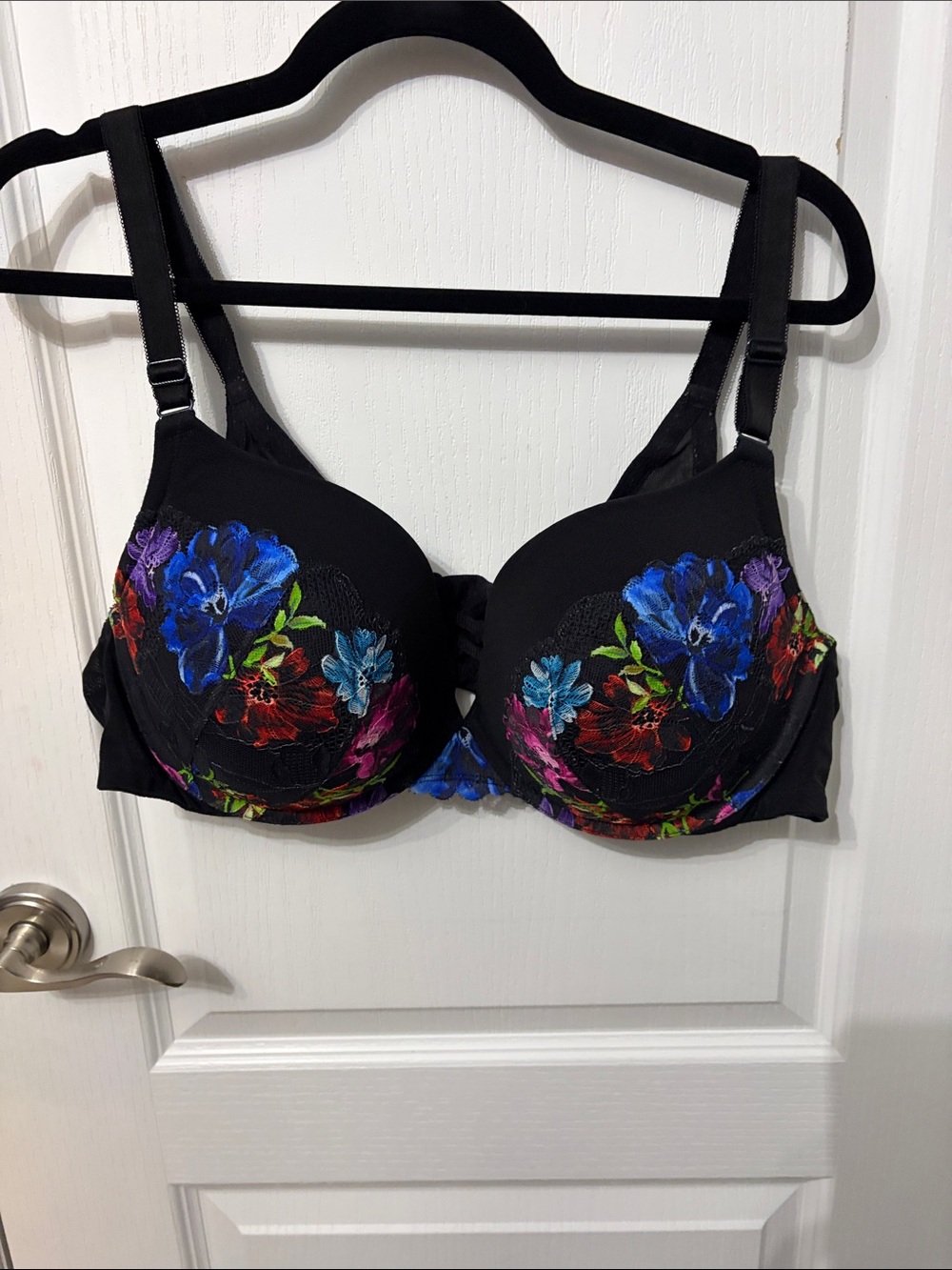 Torrid Black Floral Lace Push-Up Bra with Multicolor Embroidery